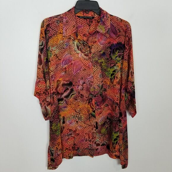 Peruvian Connection Women Taormina Floral Blouse Sz M Button Up Boho Relaxed - Picture 2 of 9